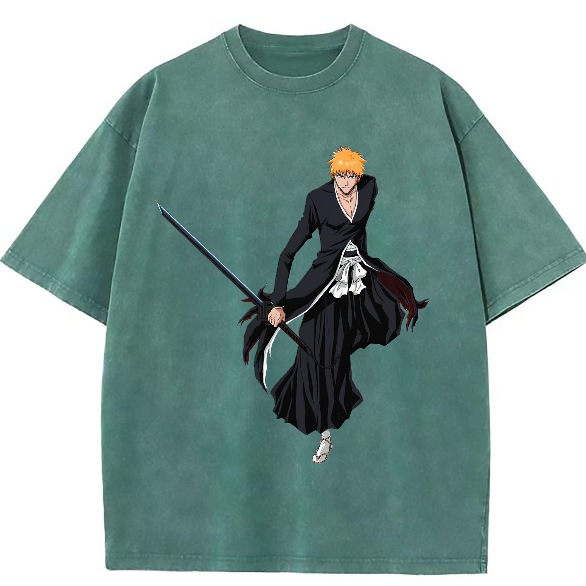 （画像用） ブリーチ 黒崎一護（くろさき いちご）BLEACH Kurosaki Ichigo 綿100% ヴィンテージ風 半袖Tシャツ（フロントプリント）